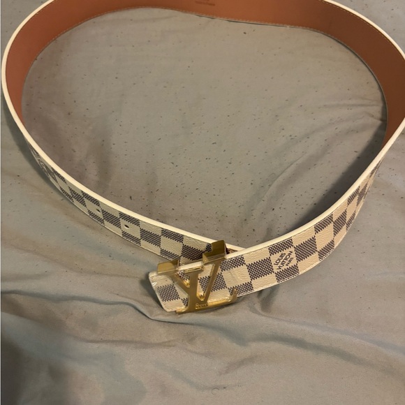 Louis Vuitton White and Gold Checkered Belt - Picture 1 of 2